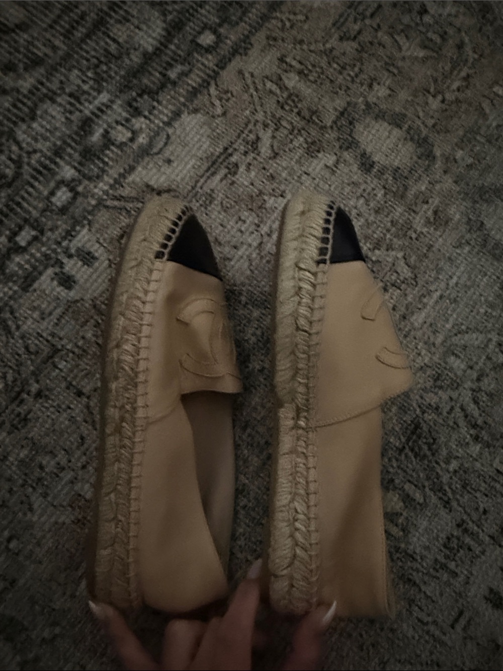 CHANEL Beige Leather Espadrilles with Black Cap Toe - Picture 4 of 8